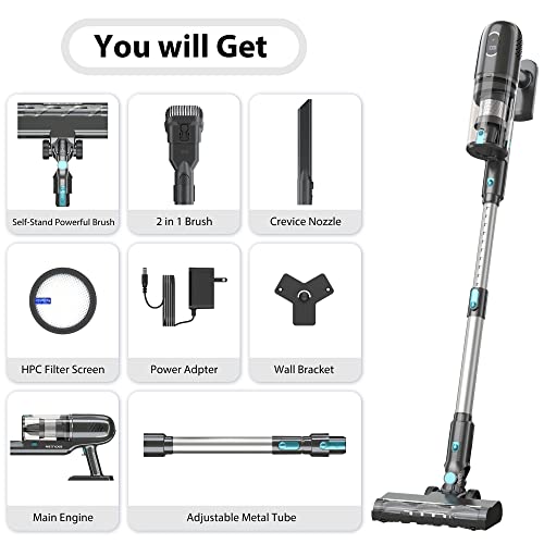 Prettycare Cordless Vacuum Cleaner, 30Kpa Powerful Stick Vacuum With Brushless Motor, Led Touch Display, 45 Mins Long Runtime, Self-Standing Lightweight Vacuum For Hard Floor Carpet Pet Hair, P1 Pro #TOP6