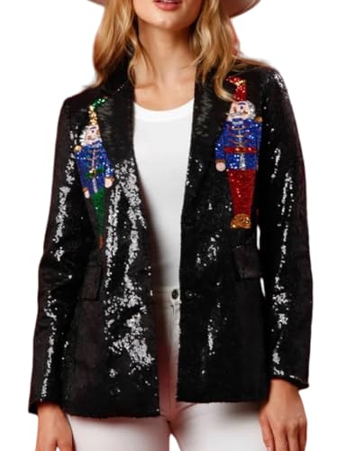 Nutcracker Blazer Pink Sequin Nutcracker Jacket Christmas Blazer Shiny Suit Jacket Open Front Glitter Holiday Blazers