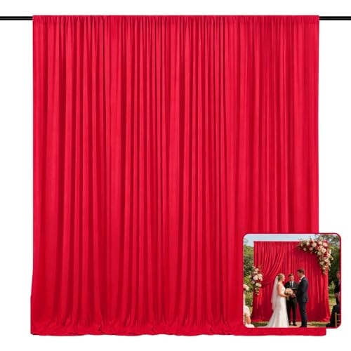 Image of 2 Panels Red Backdrop Curtain, 10 x 10 Feet Polyester Background Curtains for Parties, Weddings, Baby Showers, Halloween, Christmas, Birthday Party Photoshoot Backdrop Curtains Decorations