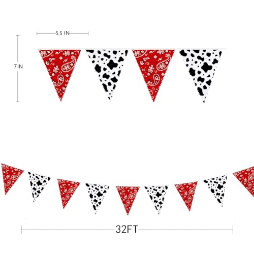 Image of 32Ft Western Cowboy Party Decorations Red Paisley Bandana Pennant Wild West Banner Fabric Triangle Flag Garland Streamers for Western Cowboy Birthday Yee Haw Country Baby Shower Party Decor Supplies