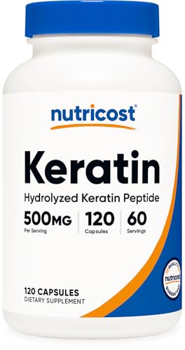 Nutricost Keratin Hydrolized Peptide Capsules - 500MG 120 Capsules (60 Servings) - Non-GMO Gluten-Free Formula