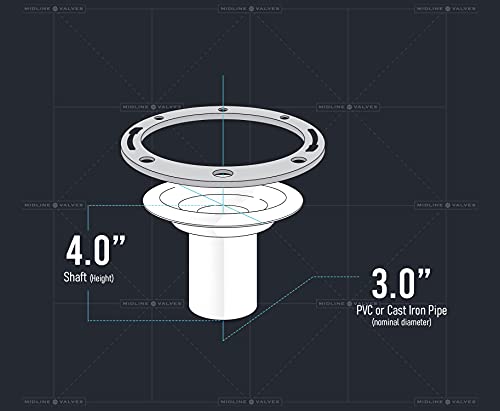 Image of Midline Valve S1165 4-1 /2'' Long Closet Flange with Stainless Steel Ring; Fits Into 3'' PVC or Cast Iron Pipe