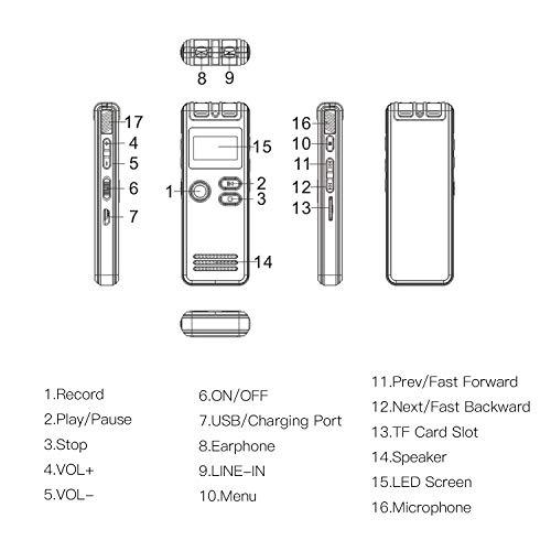 Khaco Enregistreur vocal numérique de 8 Go Enregistreur activé par la voix Lecteur MP3 Réduction du bruit d'enregistrement HD de 1536 Kbps Double microphone avec fonction OTG Capacité de 8 Go Prise en - Image 3