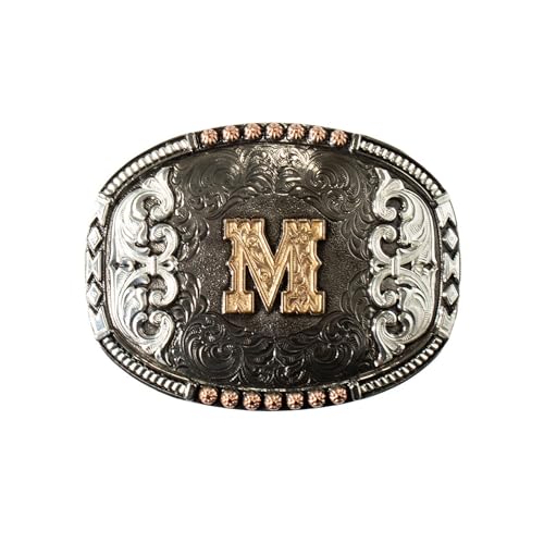 Crumrine Tri-Color Finished Oval Buckle with Initial Motif, Size 4