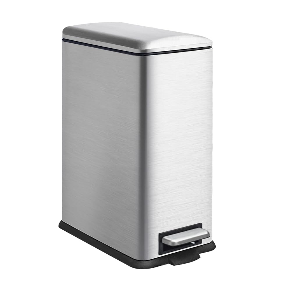 JM ·YIPENG Kitchen Bin 30L, Slim Kitchen Bin with Soft Close Lid,Slim Pedal Bin with Removable Inner Bucket, stainless Steel Bin for Home,Bathroom,Kitchen,Bedroom,and Office
