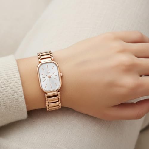 Image of Shocknshop Elegant Rectangular Ladies Rose Gold Analog Metal Strap Solid Link Strap Watch for Woman -WCH176