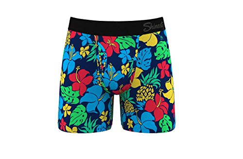 Shinesty Mens Underwear, Supportive Ball Hammock Boxer Briefs, Hawaiian Pouch Underwear for Men, Super Soft, Breathable and Moisture Wicking Men's Boxer Briefs 1 Pack Medium Multicolored