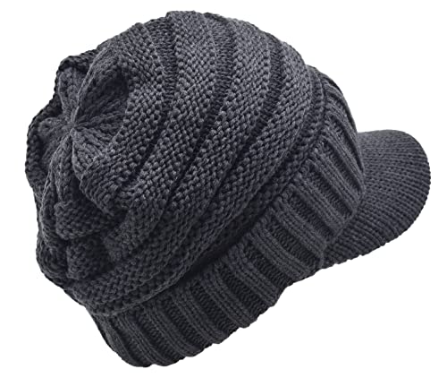 Image of C.C Trendy Warm Oversized Chunky Soft Oversized Ribbed Slouchy Knit Hat with Visor Brim