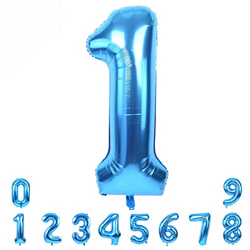 Image of TONIFUL 40 Inch Blue Number 1 Balloons Large Foil 1st Birthday Decorations