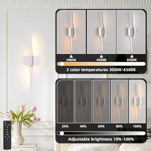 Image of Battery Operated Wall Sconces Set of Two, White 23.6 inch 3 Color LED dimmable Wireless Wall Sconce with Remote Control, USB Rechargeable Wall Lights for Living Room Bedroom Hallway Background