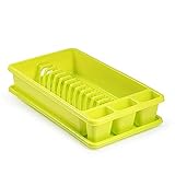 Acan Tradineur - Escurreplatos Rectangular de plástico con Bandeja antigoteo, escurridor, Soporte, Organizador de vajilla, Cocina, Fabricado en España (Verde, 45,5 x 26,3 x 9 cm)