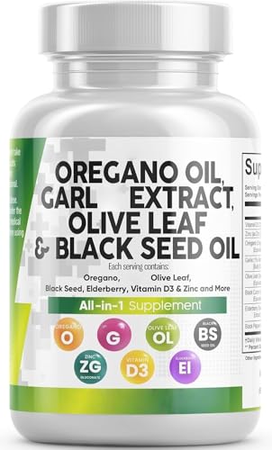 Aceite de Orégano con Semilla Negra & Extracto de Hoja de Olivo – Apoyo Inmunológico fuerte para Mujeres & Hombres | Sin OGM & Gluten