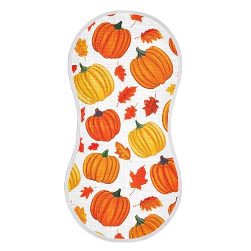 Autumn Pumpkin Maple Leaves Baby Burp Cloths Cotton Washcloths Absorbent Soft Burping Rags for Baby Boy Girl Burpy Cloth Bib 1 Pack