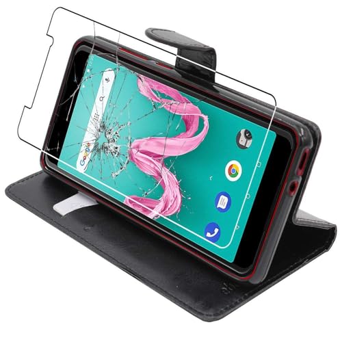 ebestStar - Coque Compatible avec Wiko Lenny 5 Etui PU Cuir Housse Portefeuille Porte-Cartes Support Stand, Noir + Film Protection écran Verre Trempé [Appareil: 153.5...