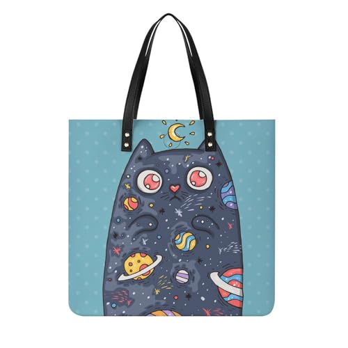 Sac à main chat espace grand shopper en toile résistant