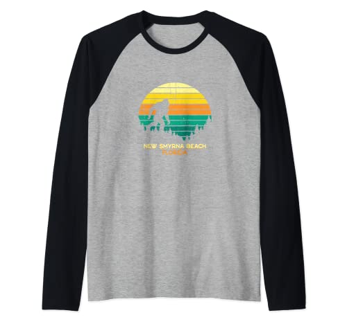 Retro New Smyrna Beach, Florida Bigfoot Souvenir Maglia con Maniche Raglan