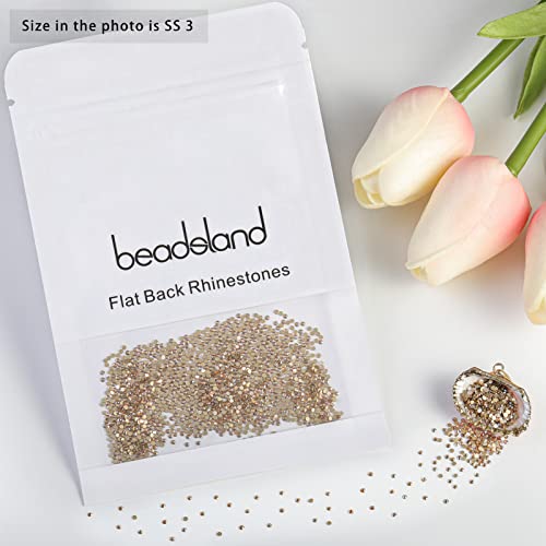 Image of Beadsland Flat Back Crystal Rhinestones Round Gems for Nail Art and Craft Glue Fix, Golden Shadow, 1.2-1.4mm, SS3 /1440pcs
