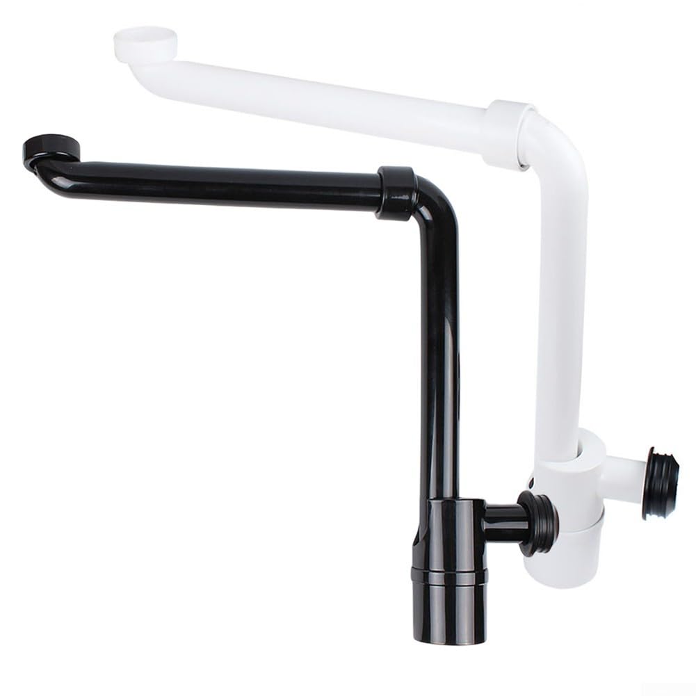Röhrenförmiger Siphon, Waschbeckenabfallbehälter mit extra langem Verlängerungsrohr, 0,64 cm Waschbecken-Sanitärteile, platzsparender Waschbeckenabfalleimer für Badezimmer (schwarz)