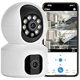 WLAN-Überwachungskamera für den Innenbereich, IP-Kamera, zwei Objektive, 1080P, Videoüberwachung für Hunde und Babys, WLAN-Überwachungskameras mit Alarm, Licht, Bewegungserkennung. D