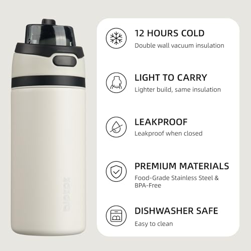 Image of BJPKPK 17oz Insulated Water Bottle with Straw Lid & Handle, Stainless Steel | Leak-Proof 2-in-1 Straw & Spout Lid, BPA-Free Vacuum Insulated Bottle Fits Cup Holders for Gym, Office, Travel & Outdoor