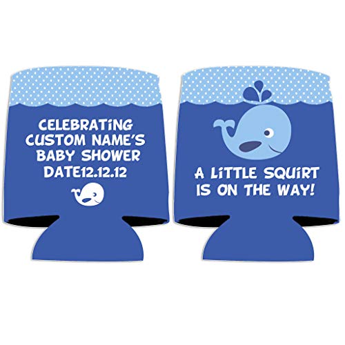 Custom Baby Shower Can Cooler - A Little Squirt Is On The Way - Whale Baby Shower (Blue, 24)