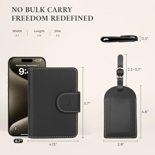 Image of ALLIVE Passport Holder with Luggage Tag, Genuine Leather Passport Holder with AirTag Hidden Pocket, RFID Blocking Travel Wallet for Women & Men, Premium Gift Box, Ready to Gift - Gift Set (Black)
