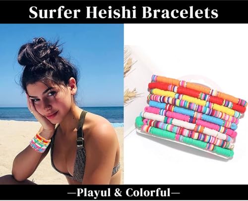 Friendship Bracelets for Women Stackable Stretch Bracelets Surfer Heishi Summer Beach Boho Rainbow Beaded Bracelets4