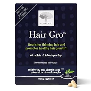 NEW NORDIC Hair GRO | Hair Growth Supplement Tablets | Biotin & Palm Fruit Extract Tocotrienols for Natural Regrowth | Swedish Made | 60 Count (Pack of 1)