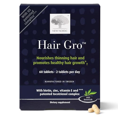 NEW NORDIC Hair GRO | Hair Growth Supplement Tablets | Biotin & Palm Fruit Extract Tocotrienols for Natural Regrowth | Swedish Made | 60 Count (Pack of 1)