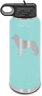 Siberian Husky Laser Engraved Water Bottle Customizable Polar Camel Stainless Steel with Straw - Dog Canine pet Teal 32 oz