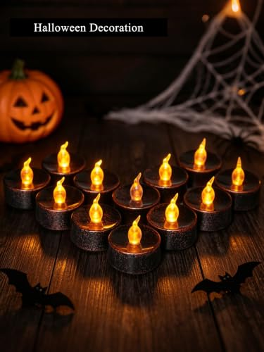 Image of 12PCS Halloween Copper Tea Light Candles Battery Operated