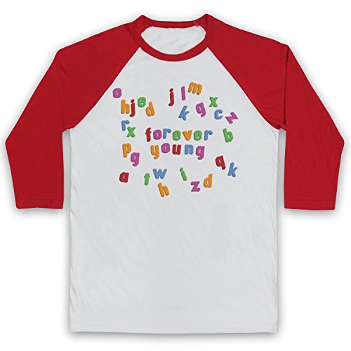 My Icon Men's Forever Young Fridge Magnets 3/4 Sleeve Retro Baseball Tee, White