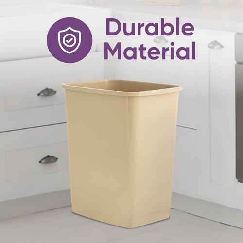 Image of Superio Kitchen Trash Can 9 Gallon Slim Waste Bin 37 Qt Durable Plastic, Fit Small Spaces, Office, Bathroom, Under Counter (2, Beige)