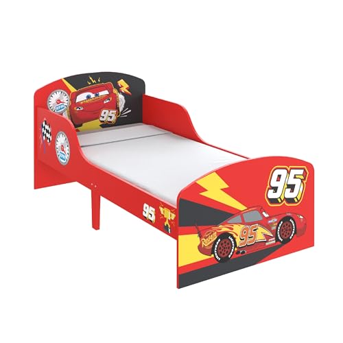 Disney Cars Lightning Mcqueen Toddler Bed: Sturdy Engineered Wood Construction, Guarded Sides, Wooden Slats, Fits 140cm x 70cm Mattress (Mattress not included) Disney Cars Lightning Mcqueen Toddler Bed: Sturdy Engineered Wood Construction, Guarded Sides, Wooden Slats, Fits 140cm x 70cm Mattress (Mattress not included)