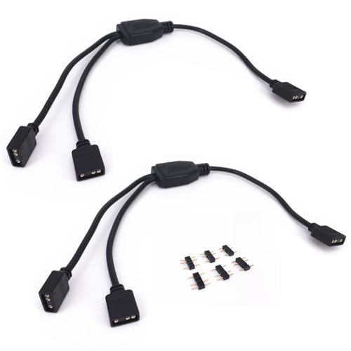 HUALAND 2PCS ARGB Splitter Cable 5V 3 Pin Addressable RGB Splitter Extension Cable ARGB Chassis CPU Heat Sink LED Sync Cable 1-to-2 Female to Female 28cm/11inch Long