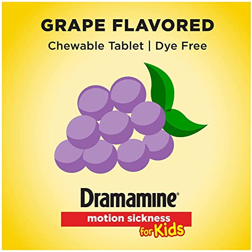 Dramamine Motion Sickness For Kids, Chewable, Dye Free, Grape Flavored, 8 Count #TOP3