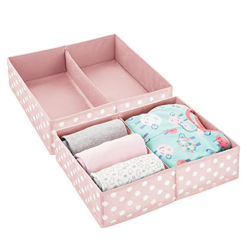 Image of mDesign Fabric Drawer Organizer Bin Dividers for Baby Nursery Dresser, Closet, Organization - Bins Hold Clothes, Diapers, Cream, Toy, Blankets - 2 Pack, Pink/White Polka Dot