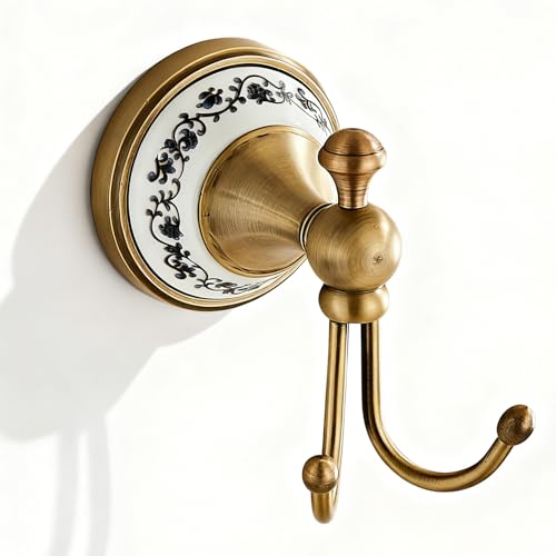 NEWRAIN Towel Hooks for Bathrooms, Wall Mounted Antique Brass Towel Holder, Heavy Duty Screw-in Coat Robe Hook for Kitchen, Bedroom,Hotel,Pool,Coat