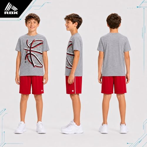 Image of RBX Boys Athletic Shorts Set - 2 Piece Active Performance Graphic Tees and Mesh Gym Shorts for Boys With Elastic Waistband