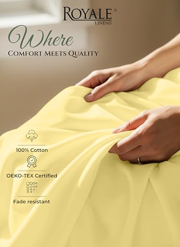 Image of Royale Linens 100% Organic Cotton Full Size Flat Sheet Only - Percale Top Sheets - Full Flat Sheet Sold Separately - Lightweight & Super Soft 100% Cotton Yellow Bed Sheets Only (81 inch x 96 inch, Yellow)