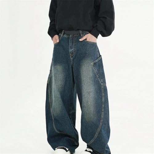 Men's Loose Fit Wide Leg Jeans Vintage Straight Cut Floor-Length Denim Pants for Fall Casual Style3