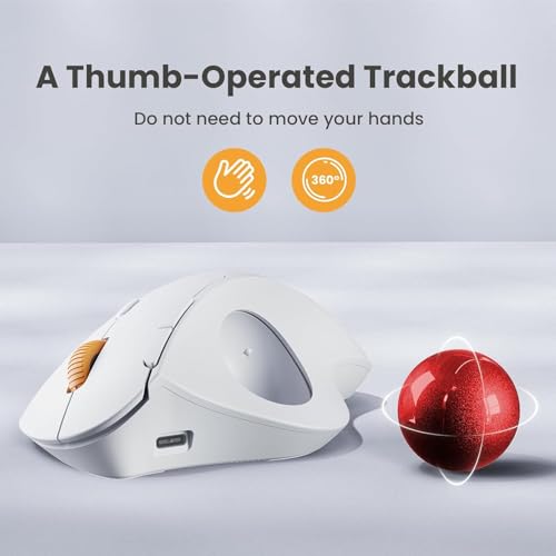 Image of ProtoArc Wireless Trackball Mouse, EM04 Ergonomic Bluetooth Rollerball Mouse Rechargeable Computer Laptop Mouse Thumb Control Mice, Compatible with PC, iPad, Mac, Windows-White Mouse Cherry Ball