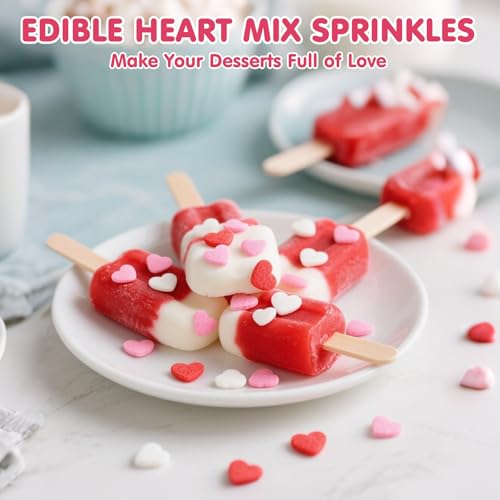 Valentine Heart Sprinkles,Edible Red Pink White Shapes Heart Sprinkle Mix,Sugar Sprinkles for Decorations Baking,Cake Ice Cream Cookies Cupcake Chocolate Topper,Birthday Wedding Galentines Valentine's Day Party Supplie,100g/3.53oz
