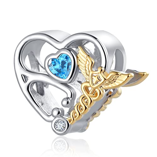 Nurse Doctor Stethoscope Cap Heart Cubic Zirconia Dangle Charm for Pandoa Bracelet