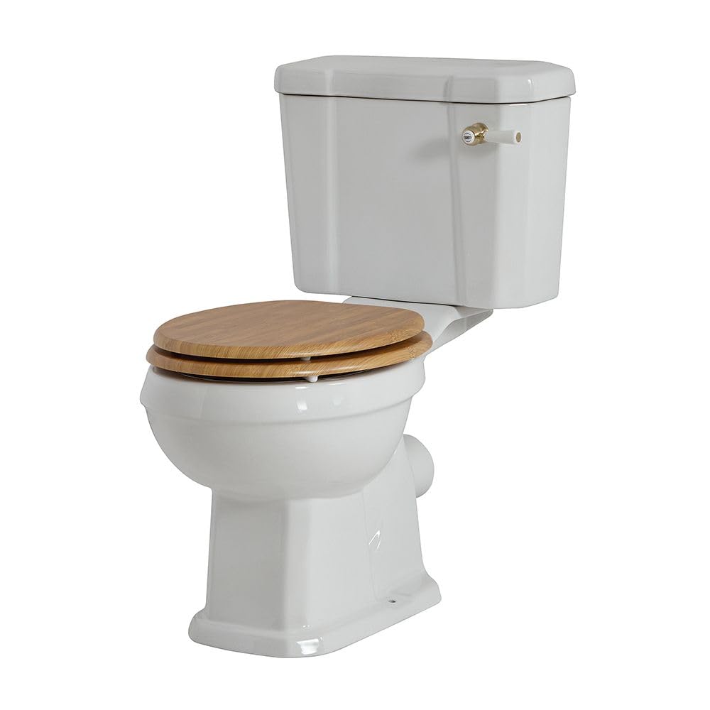 Milano Richmond Close Coupled Toilet WC Oak Effect Seat - Brushed Brass Handle