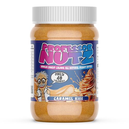 Professor Nutz Organic Peanut Butter- Low Calorie, Nut Butter, Natural Peanut Butter, Natural Fiber, Healthy Peanuts, Great source of Protein, 30 Essential Vitamins (12.41 Ounce, Caramel Kiss)