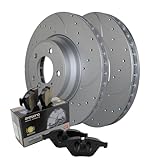 Bison Performance Drilled Slotted Coated Vented 348mm Disc Rotors and Akebono EURO Ceramic Pad Set Front Brake Kit For BMW E90 E92 E93 335d 335i xDrive 335is 335xi E84 X1