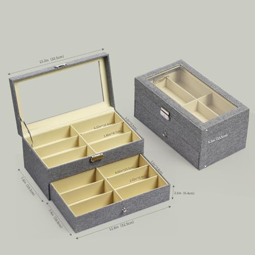 Image of AUTOARK Linen Eyeglasses Storage Case Organizer,12 Piece,Grey,AW-096 | Sunglass Display, Drawer Lockable