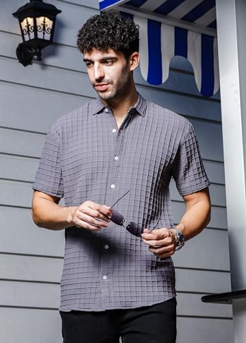 Image of IndoPrimo Men's Regular Fit Fancy Square Kniting Casual Shirt for Men Half Sleeves