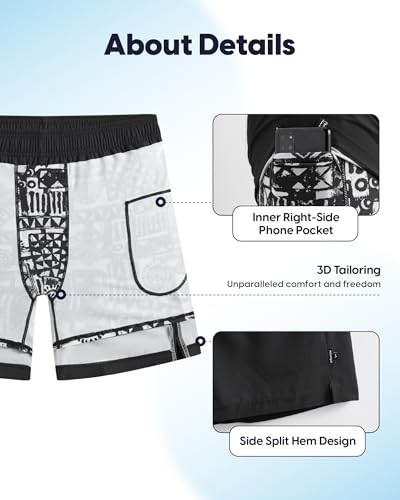 maamgic Mens Swim Trunks with Compression Liner Bathing Suit 7 inch Swim Shorts Swimwear Swimsuit Quick Dry Zipper Pockets4